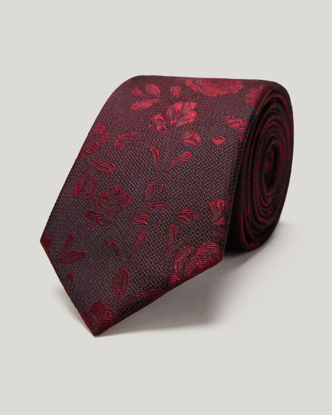 Silk Jacquard Floral Tie, Burgundy, hi-res